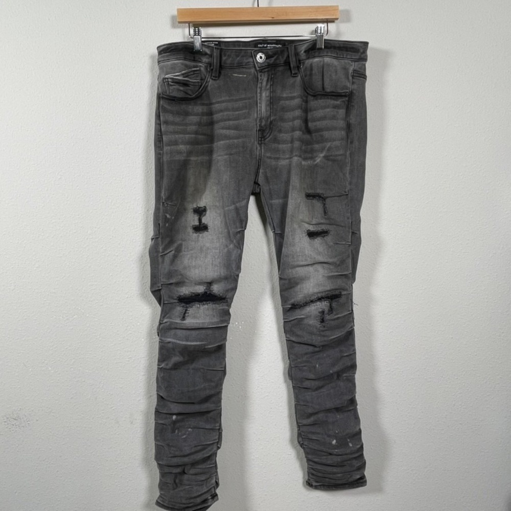 Cult of Individuality Stacked Distressed Jeans Mens 38 Gray Slim Fit